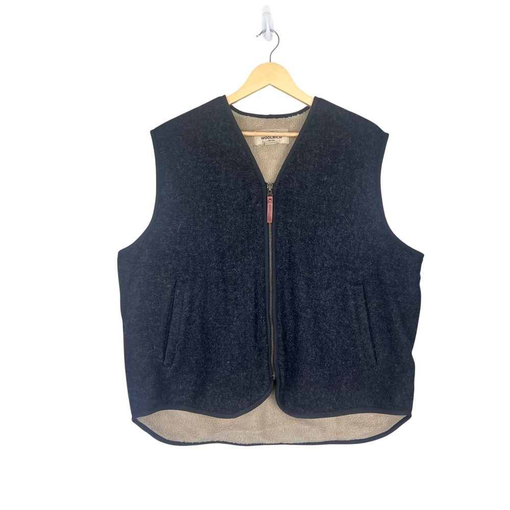 Woolrich Wool Sherpa Lined Full Zip Vest 412 Gray Mens XL Charcoal